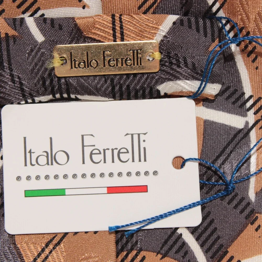 Italo Ferretti NWT Neck Tie in Brown / Gray / White Abstract Print 100% Silk